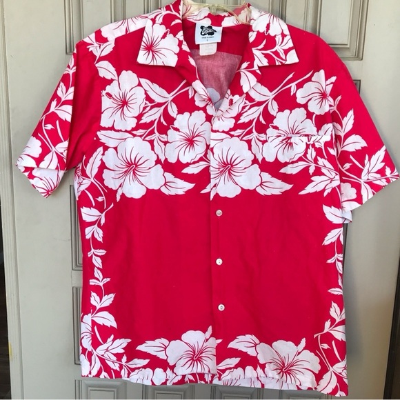 Vintage Hilo Hattie Hawaiian Shirt Red/White Hibiscus Collar Button Down Pretty - Picture 6 of 6
